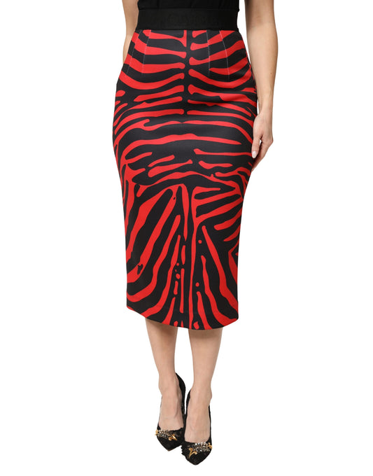 Dolce & Gabbana Rot-schwarzer Zebra-Bleistiftrock
