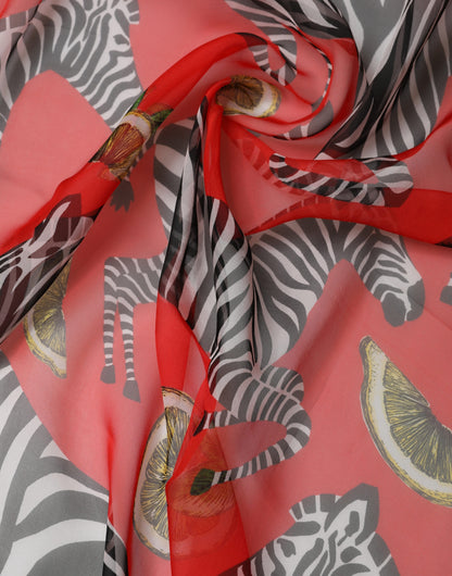 Dolce & Gabbana Roter Schal aus Seide im Zebra-Print, Wickeloptik, 200cm x 132cm