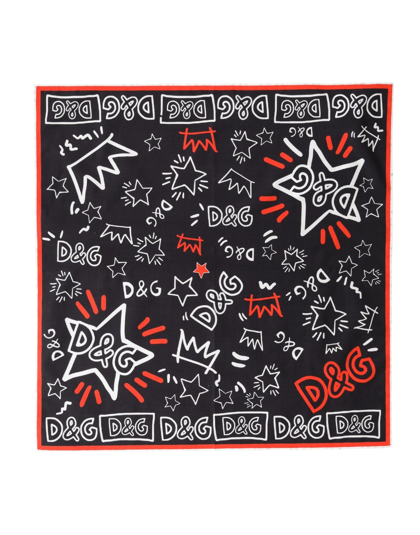 Dolce & Gabbana Schwarzer, weißer und roter DG Crown Baumwoll-Foulard-Schal 47cm x 46cm