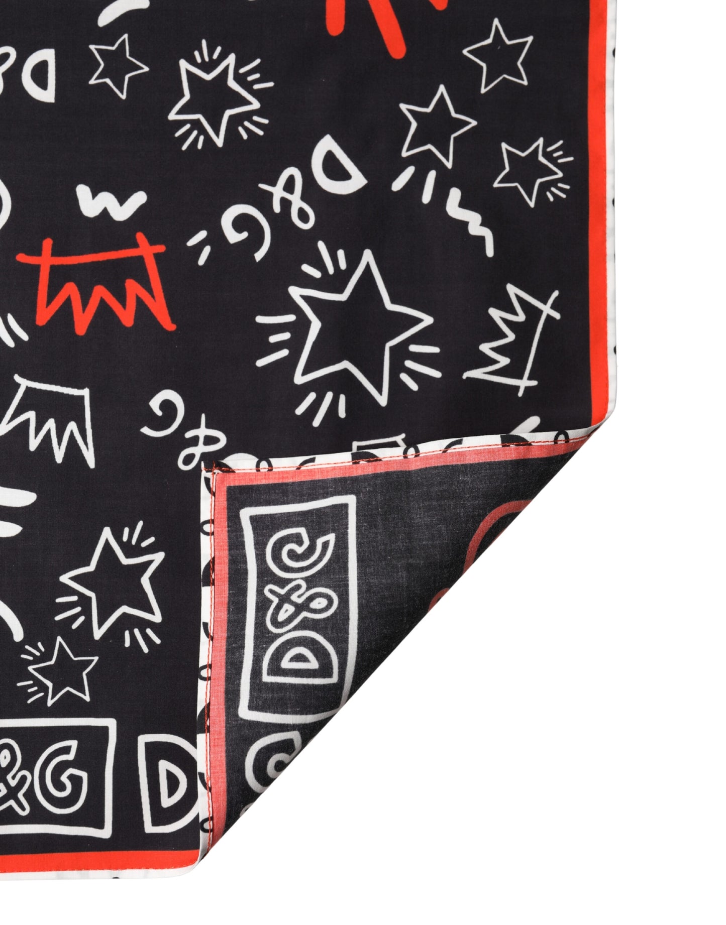 Dolce & Gabbana Schwarzer, weißer und roter DG Crown Baumwoll-Foulard-Schal 47cm x 46cm