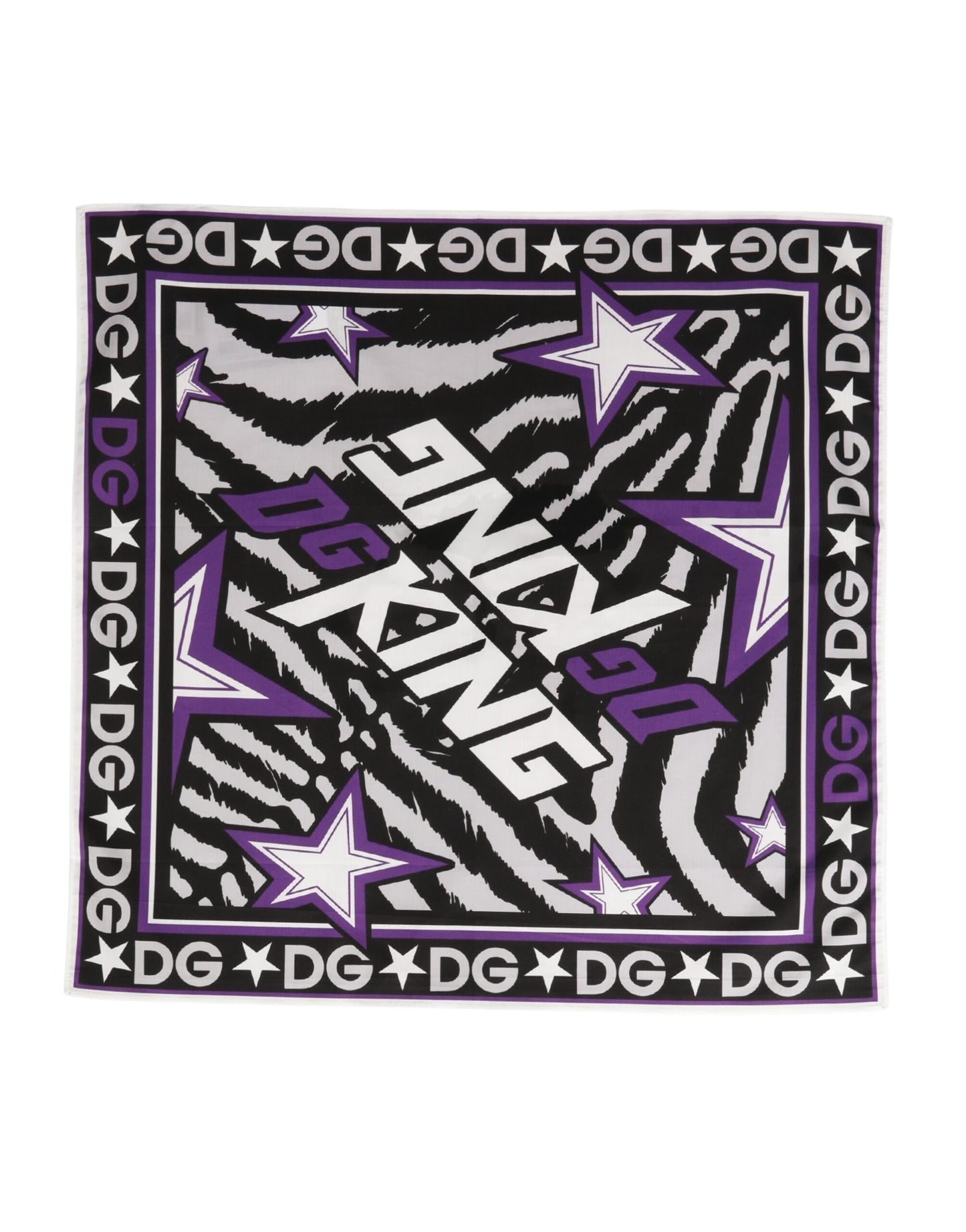 Dolce & Gabbana Schwarzer Lila DG King Baumwoll-Foulard Schal 51cm x 49,5cm