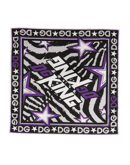 Dolce & Gabbana Schwarzer Lila DG King Baumwoll-Foulard Schal 51cm x 49,5cm