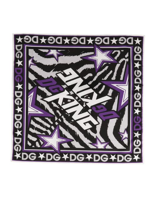 Dolce & Gabbana Black Purple DG King Cotton Foulard Scarf 51 × 49.5 cm