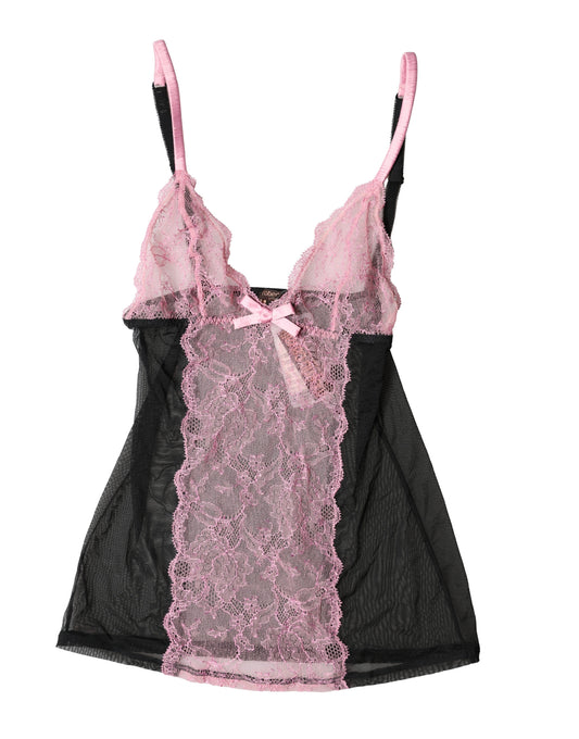 Roberto Cavalli Top con motivo floreale con pizzo, colore rosa, in viscosa e poliammide