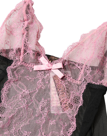 Roberto Cavalli Pink Floral Lace Viscose Polyamide Top