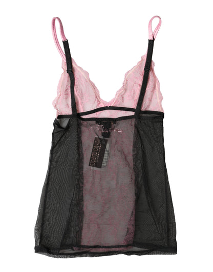 Roberto Cavalli Pink Floral Lace Viscose Polyamide Top
