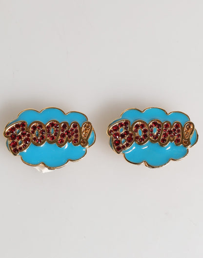 Dolce & Gabbana Gold Brass BOOM Cartoon Kristall Clip-Ohrringe für Damen