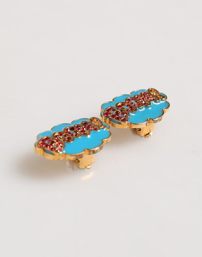Dolce & Gabbana Gold Brass BOOM Cartoon Kristall Clip-Ohrringe für Damen