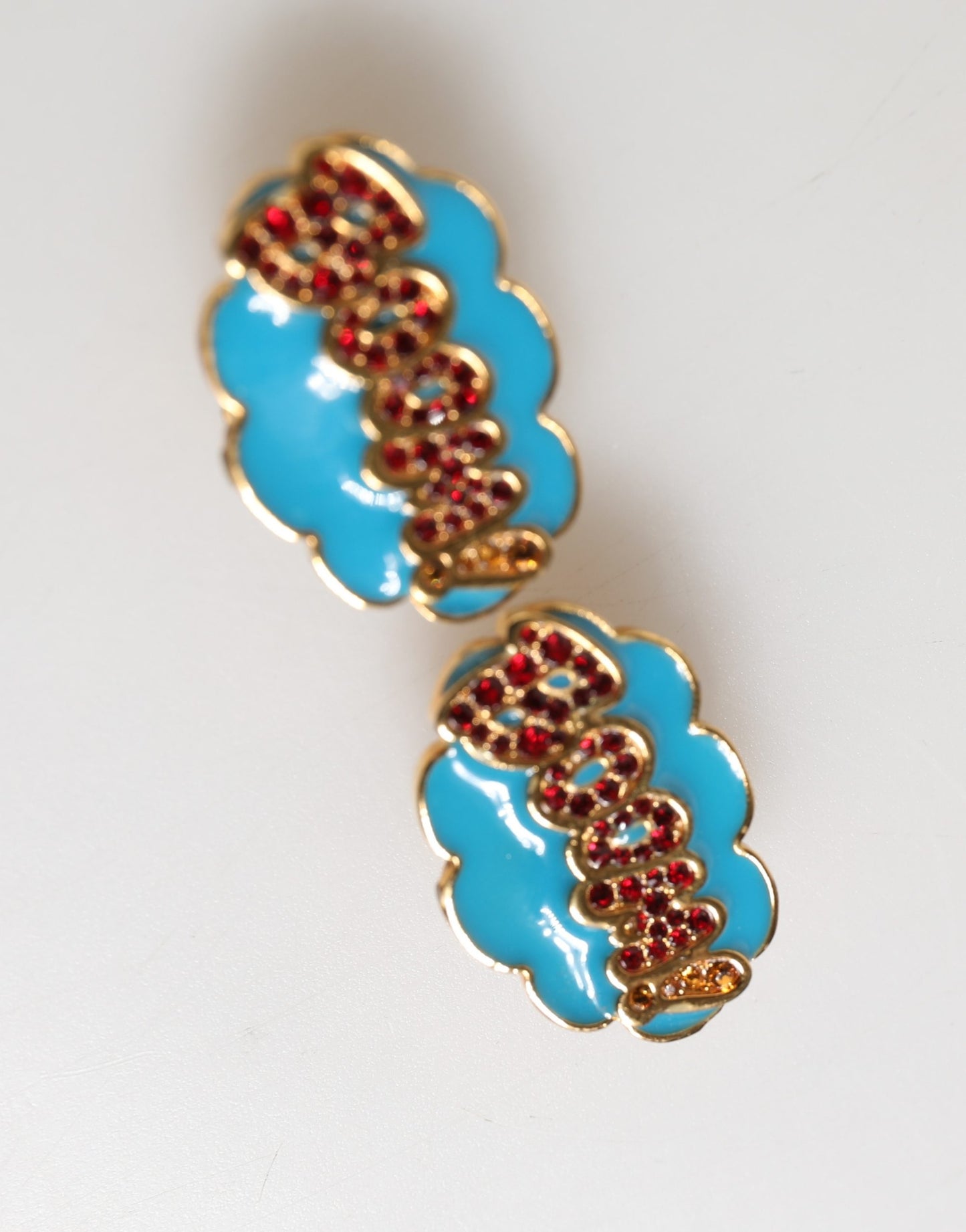 Dolce & Gabbana Gold Brass BOOM Cartoon Kristall Clip-Ohrringe für Damen