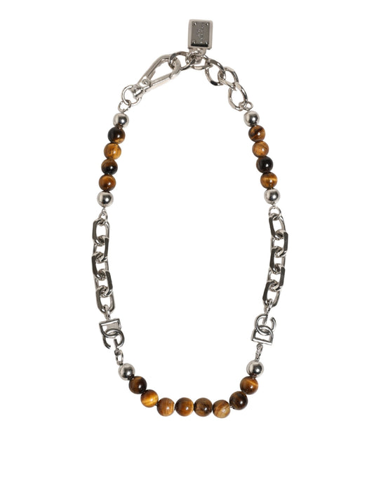 Dolce & Gabbana Silberfarbenes Perlen-Kettenarmband