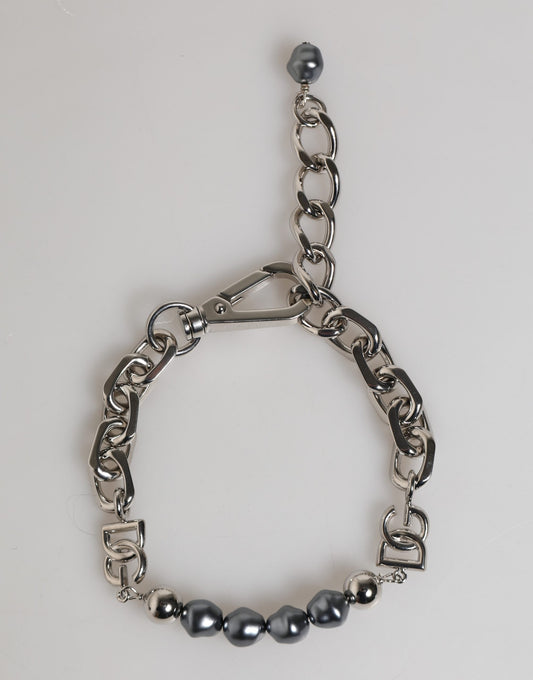 Dolce & Gabbana Silberfarbenes Kettenarmband mit Perlen