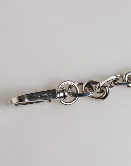 Dolce & Gabbana Armband mit silberfarbener Kette, Karabinerverschluss, Logo und grauen Perlen