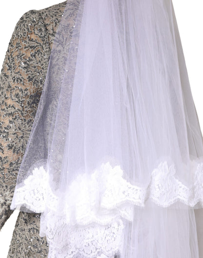 Dolce & Gabbana Schleier aus weißer floraler Spitze, Nylon, bodenlang, 3 m lang