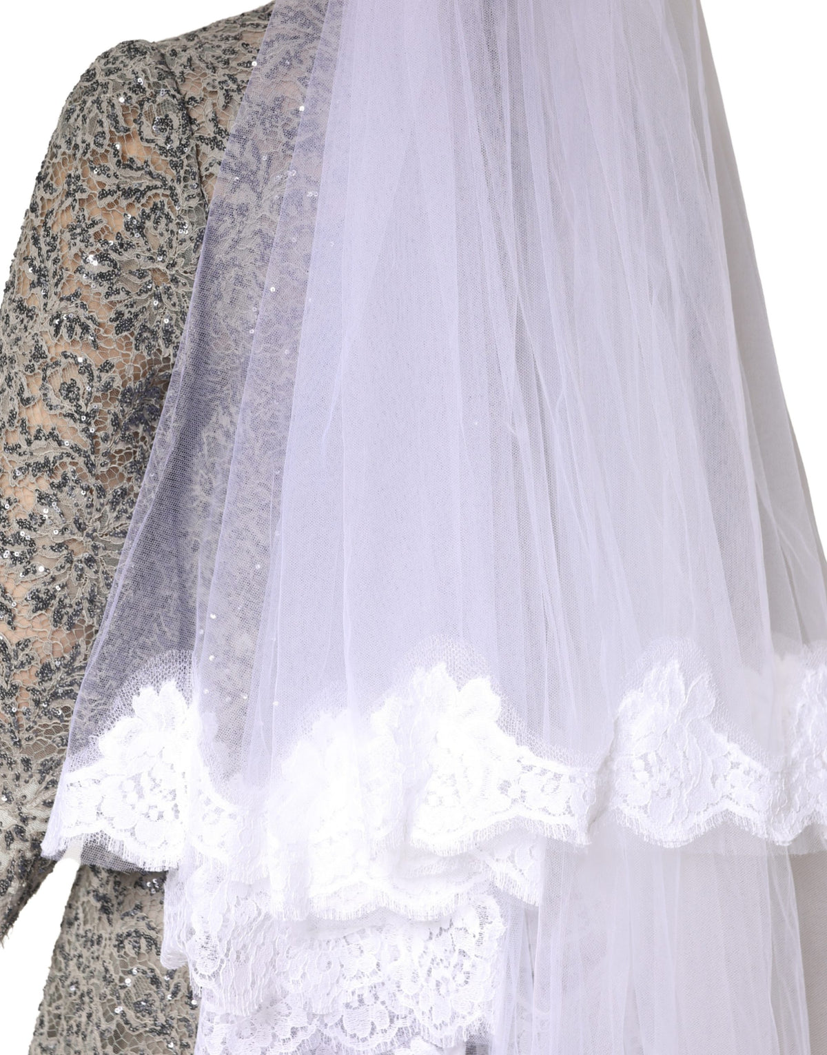 Dolce & Gabbana Weißer Kathedralenschleier aus floraler Spitze
