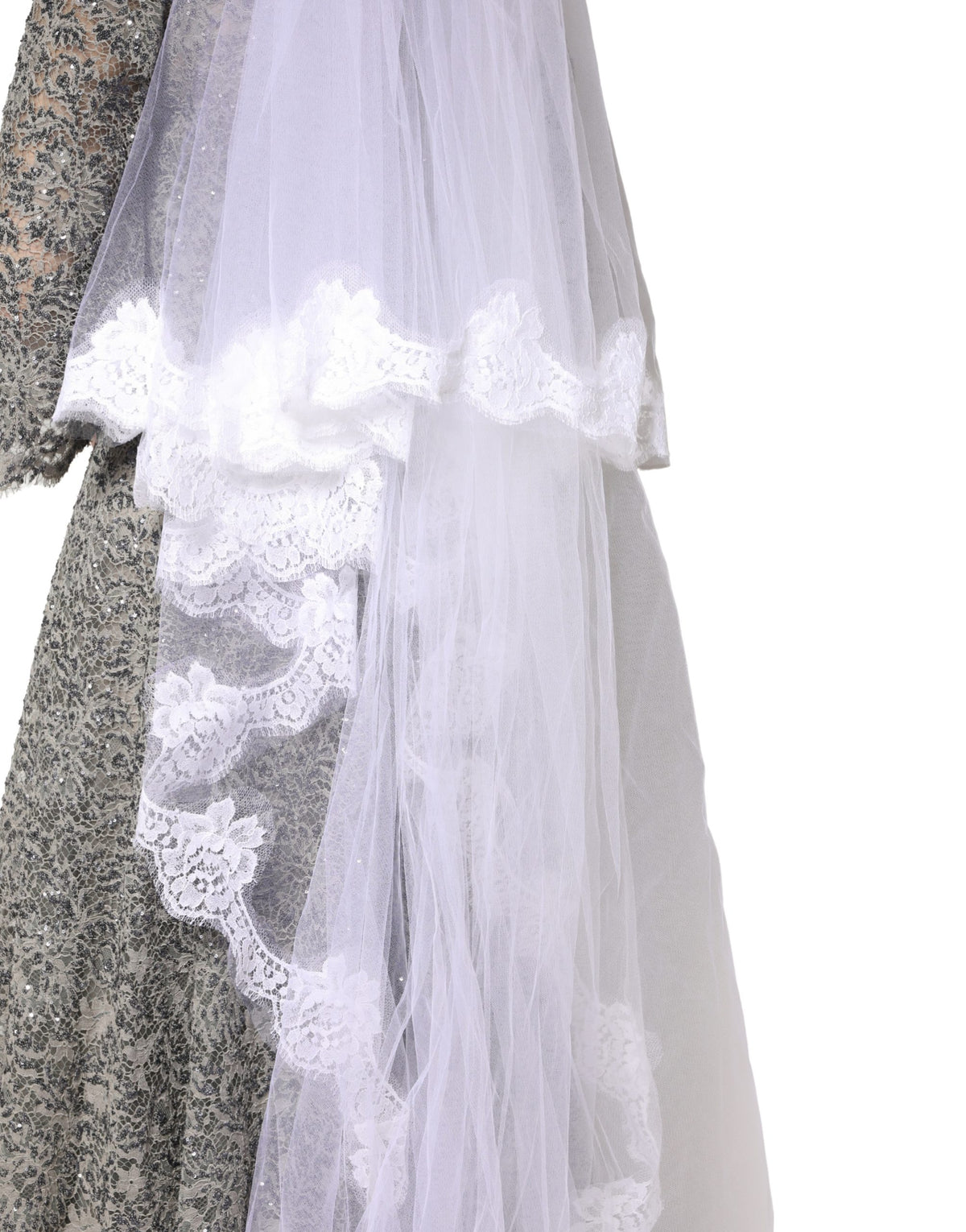 Dolce & Gabbana Weißer Kathedralenschleier aus floraler Spitze