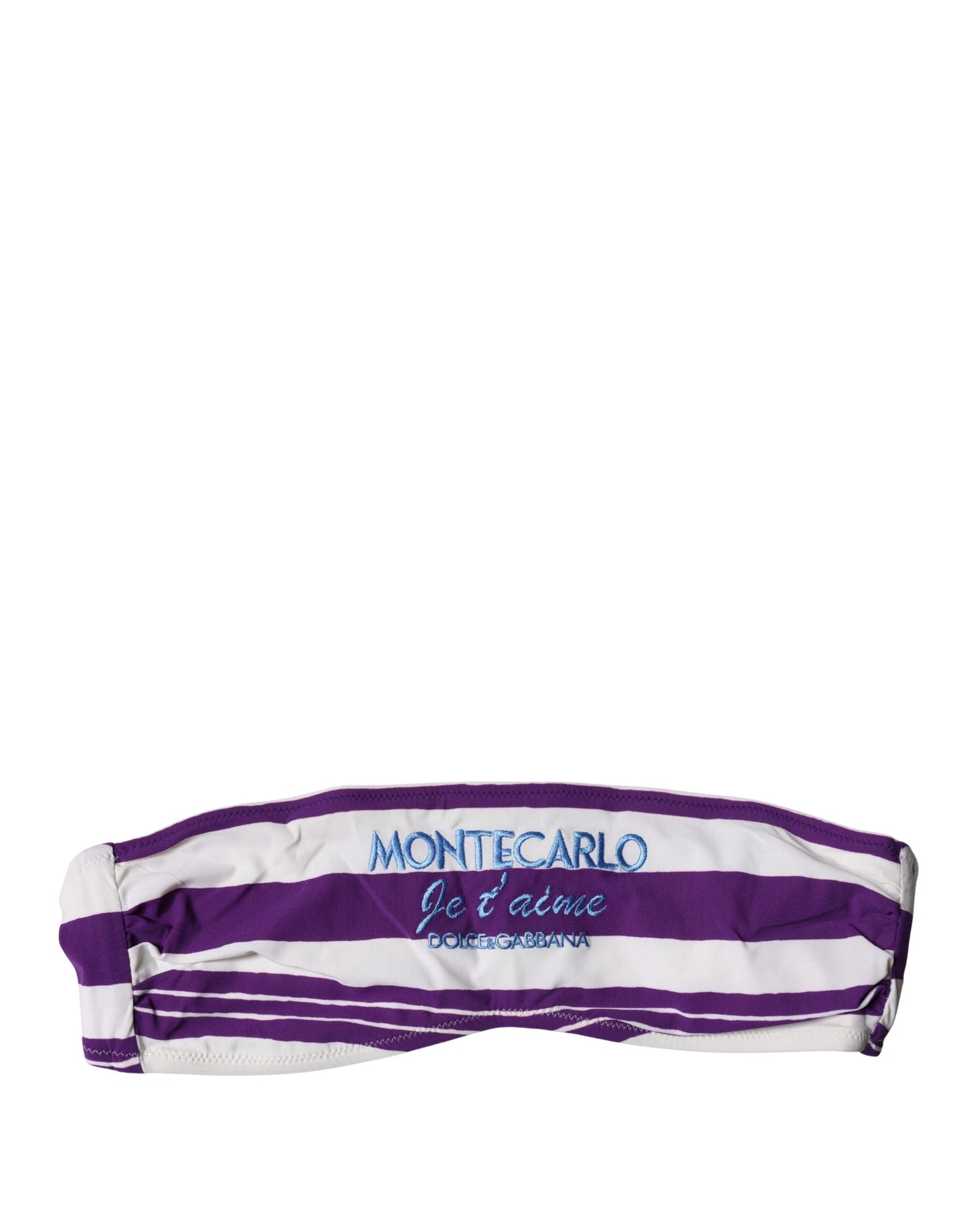 Dolce & Gabbana Violett-weiße Streifen Bandeau-Badeanzug aus Nylon
