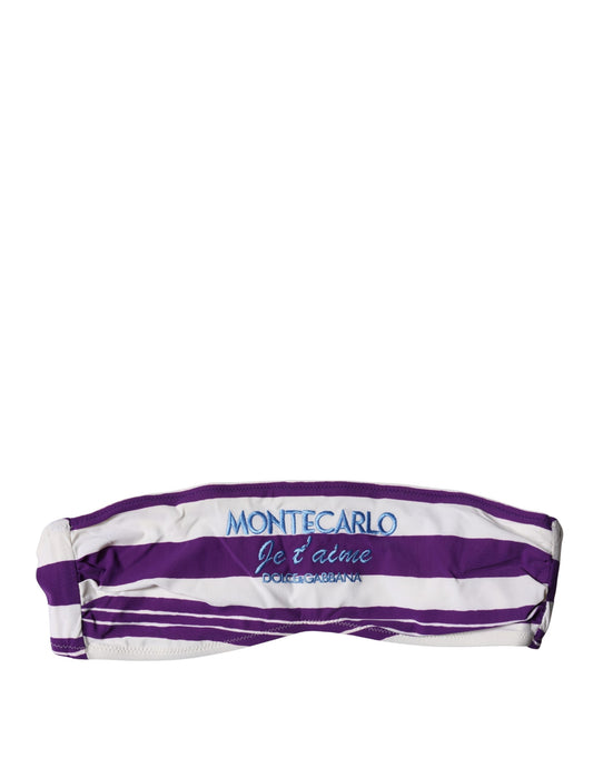 Dolce & Gabbana Weiß-violettes Bandeau-Bikinioberteil