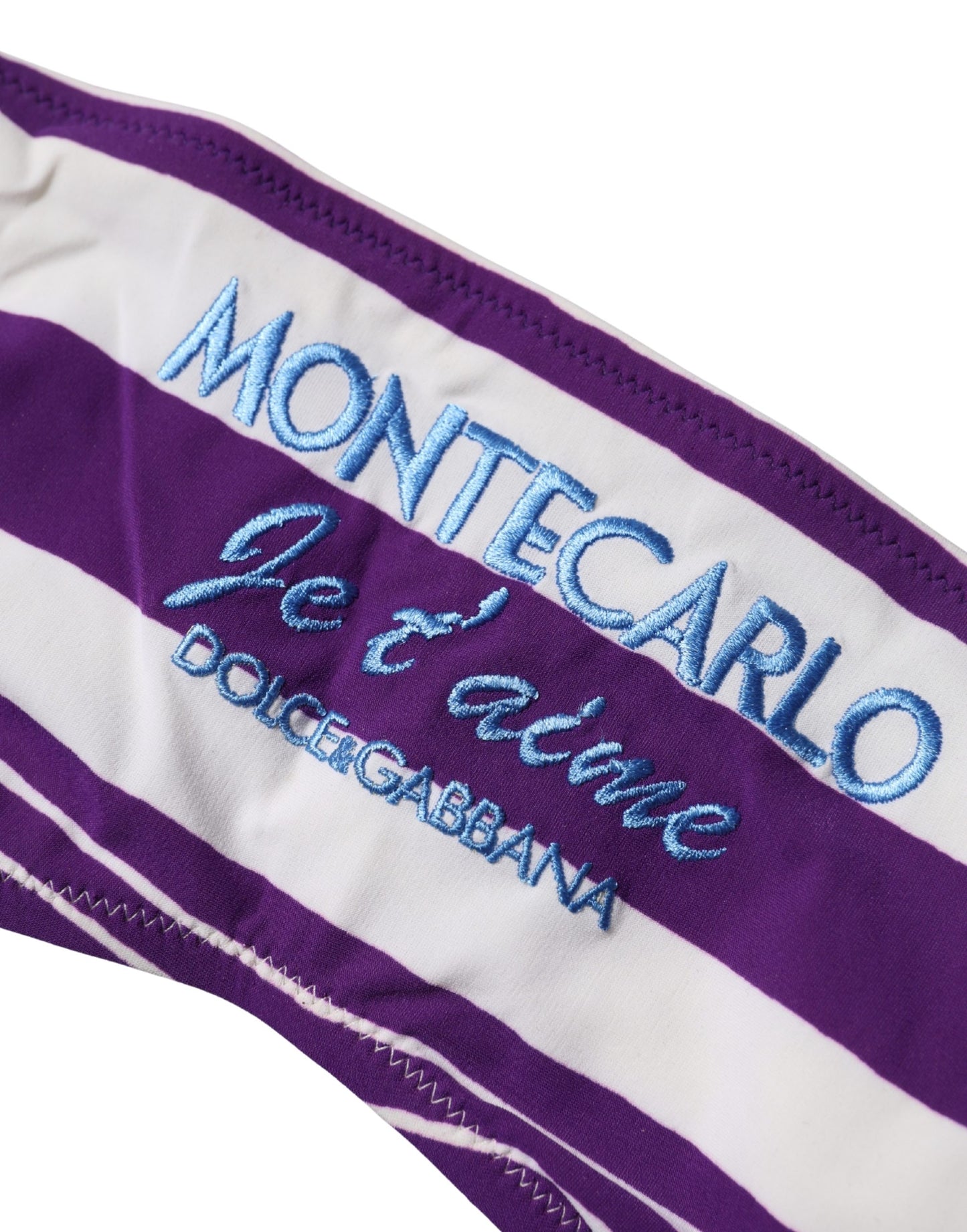 Dolce & Gabbana Violett-weiße Streifen Bandeau-Badeanzug aus Nylon