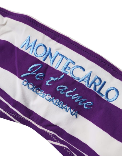 Dolce & Gabbana Violett-weiße Streifen Bandeau-Badeanzug aus Nylon
