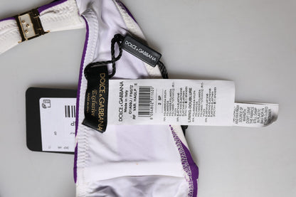 Dolce & Gabbana Violett-weiße Streifen Bandeau-Badeanzug aus Nylon
