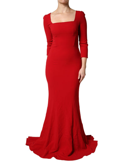 Dolce & Gabbana Rotes Viskose Etui-Kleid im Mermaid-Stil