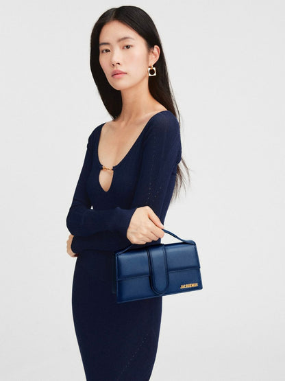 Jacquemus Dunkelblaue Lederhandtasche Le Grand Bambino