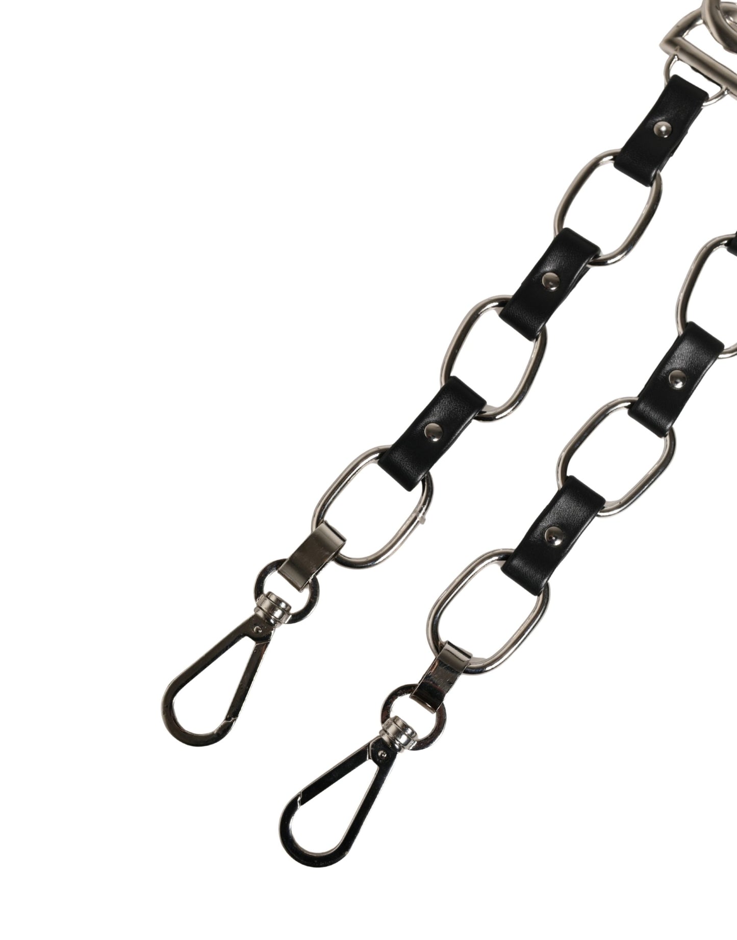 Dolce & Gabbana Schwarzer Leder-Schultergurt mit silberner Kette