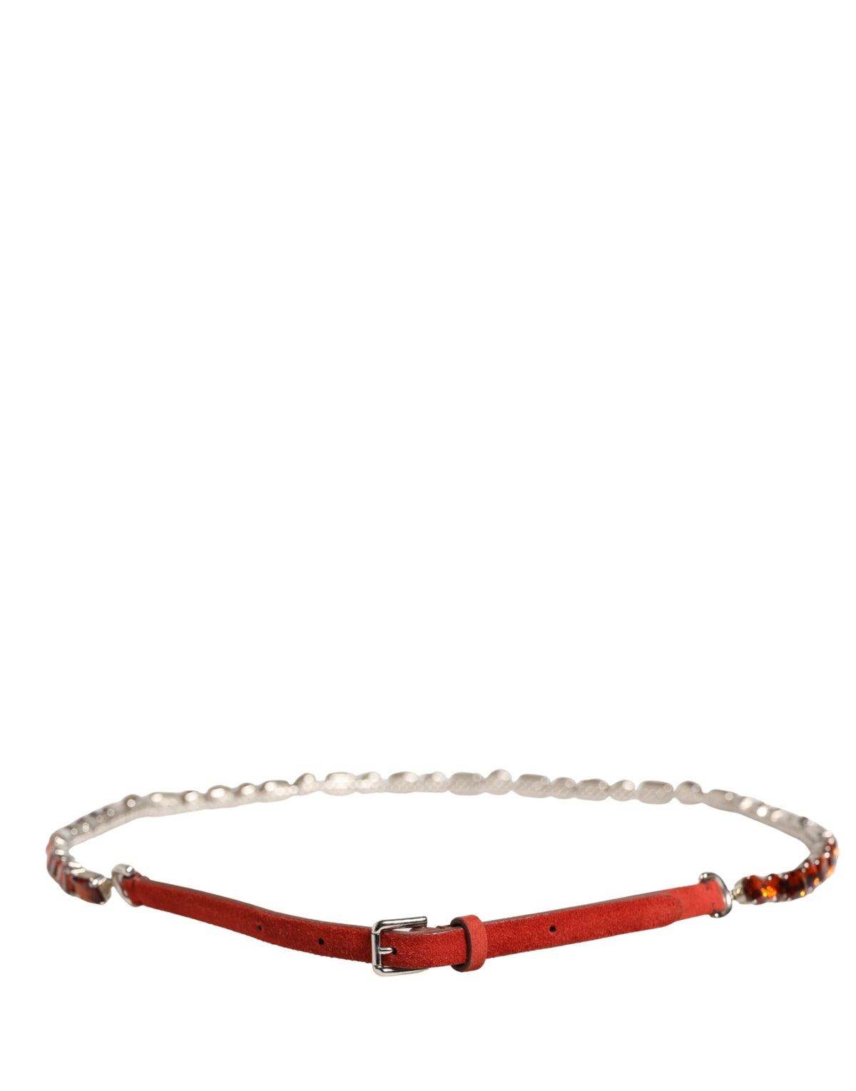 Dolce & Gabbana Cintura con cristalli con catena, colore rosso, in velluto e ottone