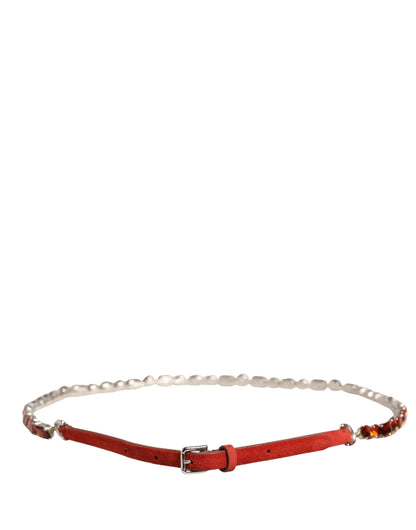Dolce & Gabbana Cintura con cristalli con catena, colore rosso, in velluto e ottone