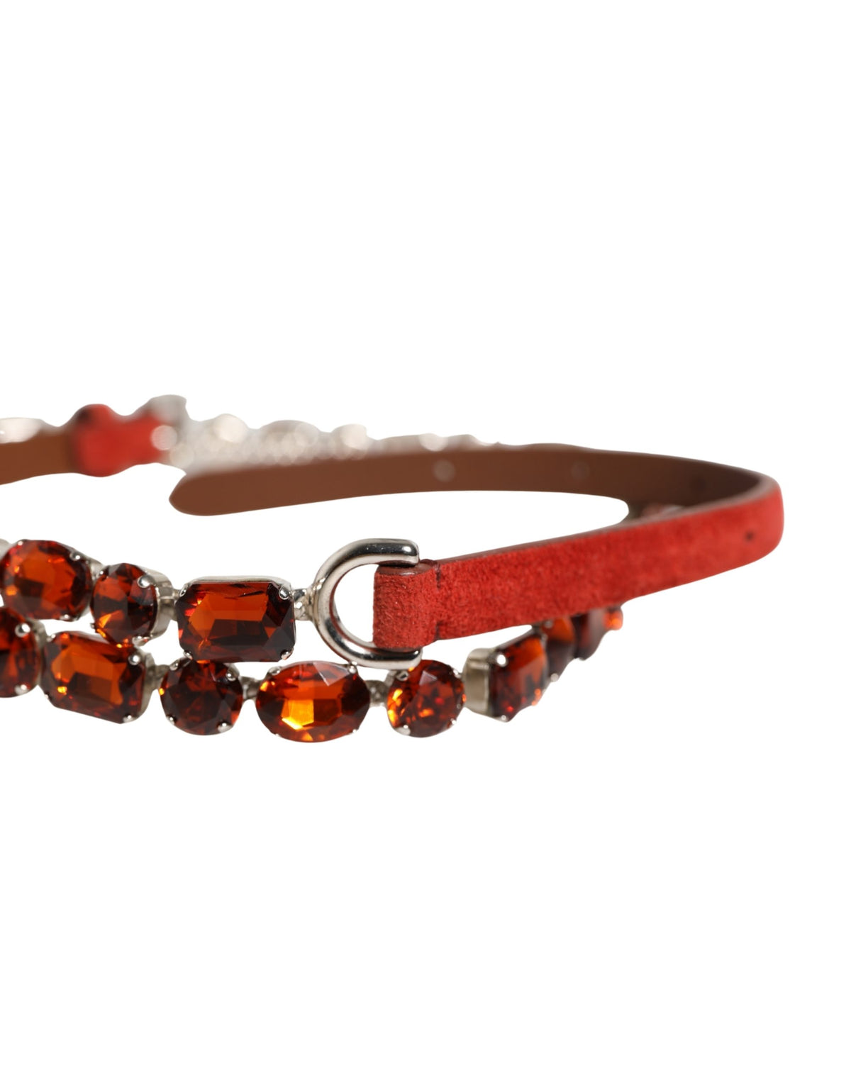 Dolce & Gabbana Cintura con cristalli con catena, colore rosso, in velluto e ottone