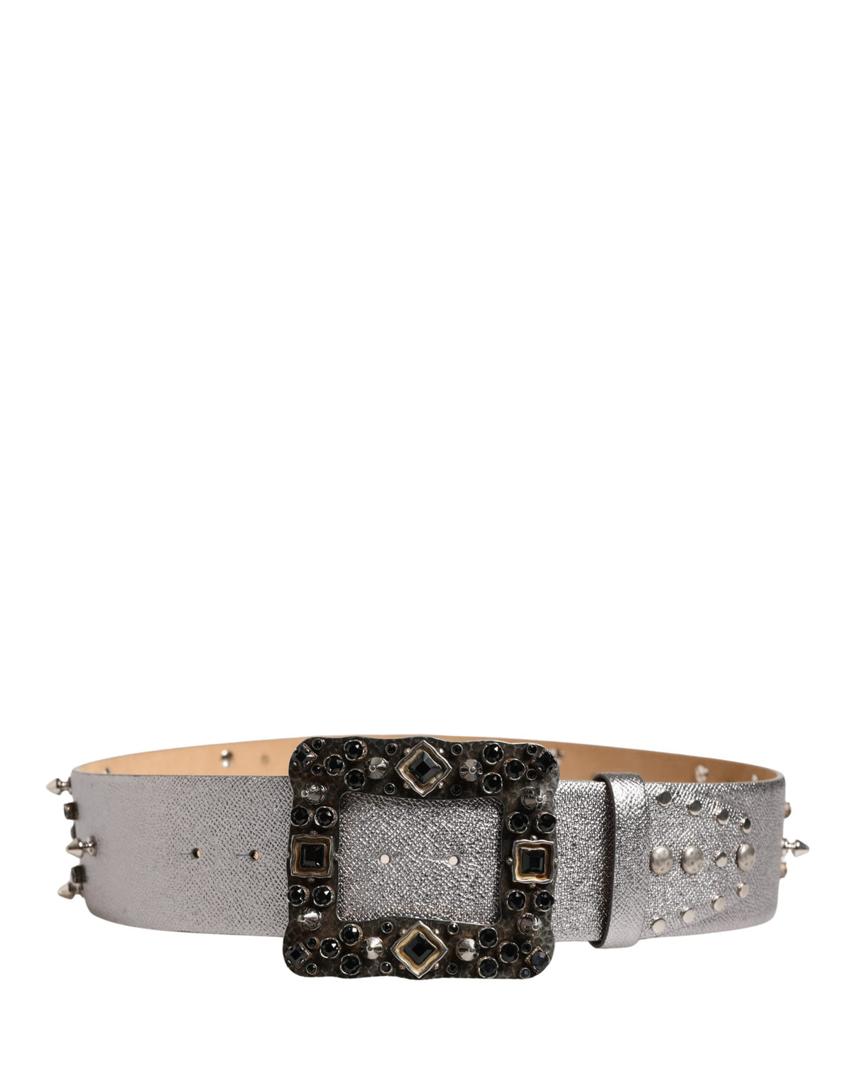 Dolce & Gabbana Silver Crystal-Embellished Calf Leather Silver Belt