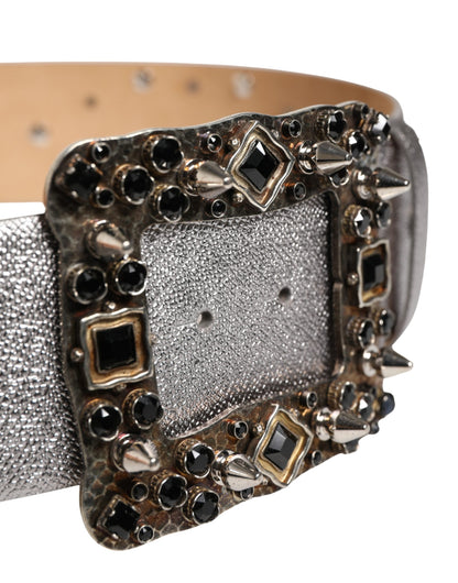 Dolce & Gabbana Gürtel aus silbernem Leder mit Kristall-Metallschließe