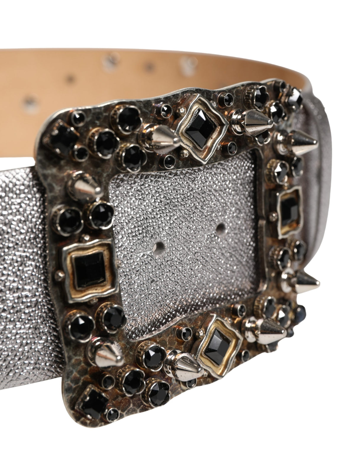 Dolce & Gabbana Silver Crystal-Embellished Calf Leather Silver Belt