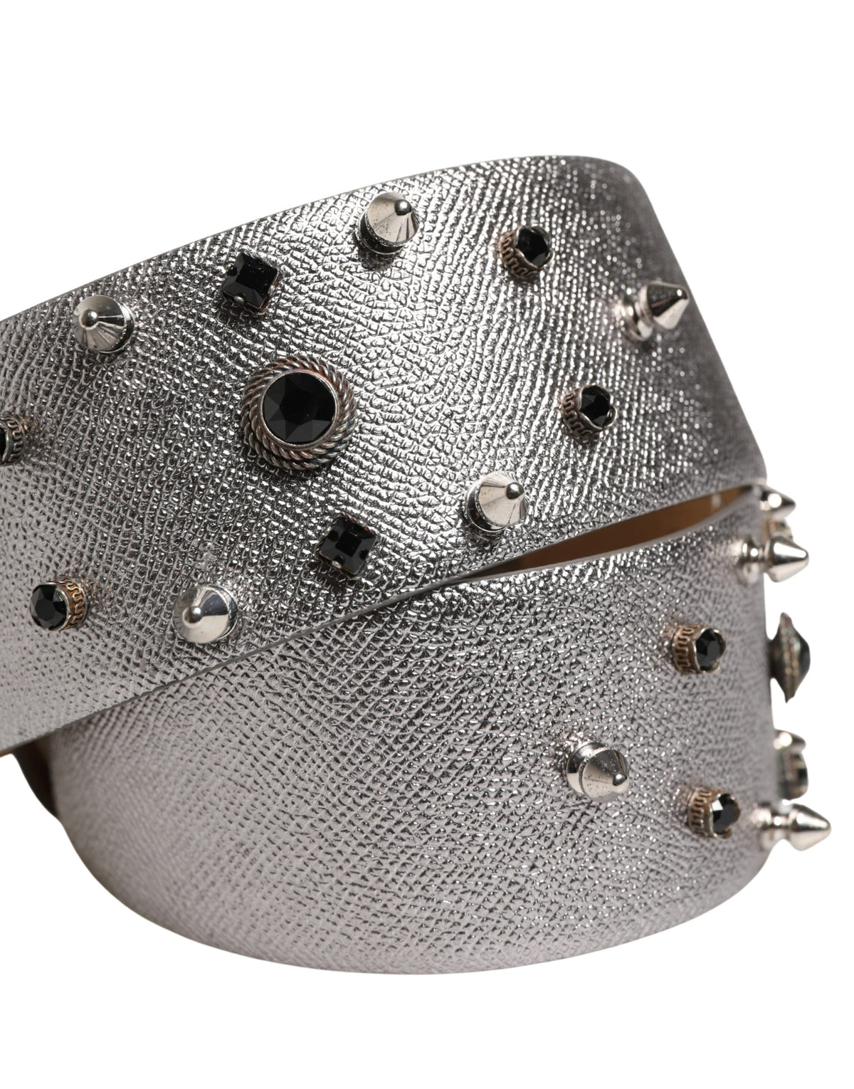 Dolce & Gabbana Silver Crystal-Embellished Calf Leather Silver Belt