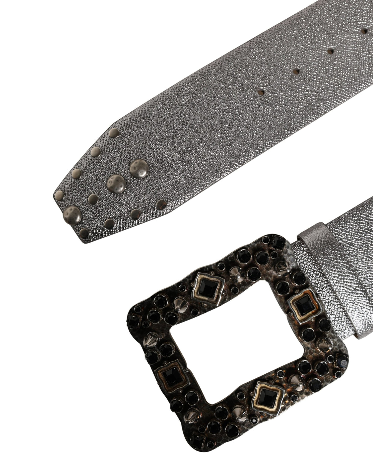 Dolce & Gabbana Silver Crystal-Embellished Calf Leather Silver Belt