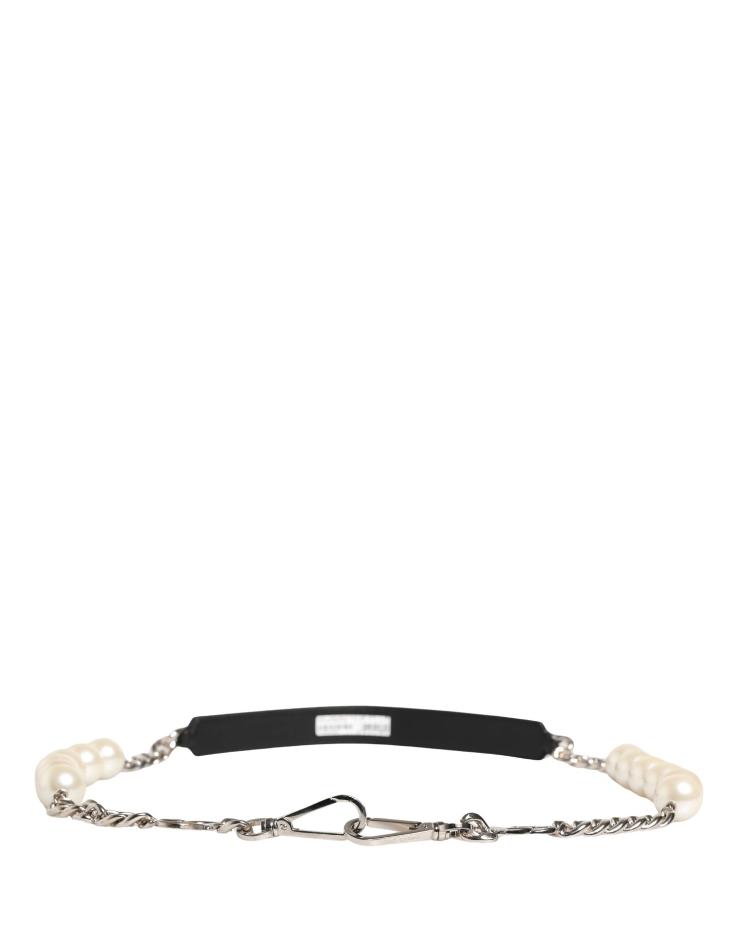 Dolce & Gabbana Schwarzer Leder-Schultergurt mit silberner Kette