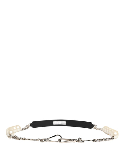 Dolce & Gabbana Schwarzer Leder-Schultergurt mit silberner Kette
