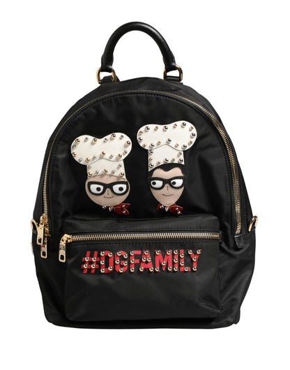 Dolce & Gabbana VULCANO Schwarze Nylon #DGFAMILY Rucksacktasche mit Verzierungen