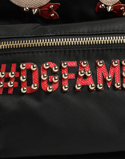 Dolce & Gabbana VULCANO Schwarze Nylon #DGFAMILY Rucksacktasche mit Verzierungen