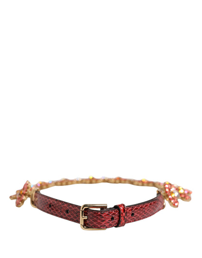 Dolce & Gabbana Roter Ledergürtel mit Gänseblümchen-Kristallbesatz