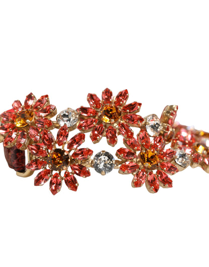 Dolce & Gabbana Red Crystal-Embellished Exotic Leather Brass Belt