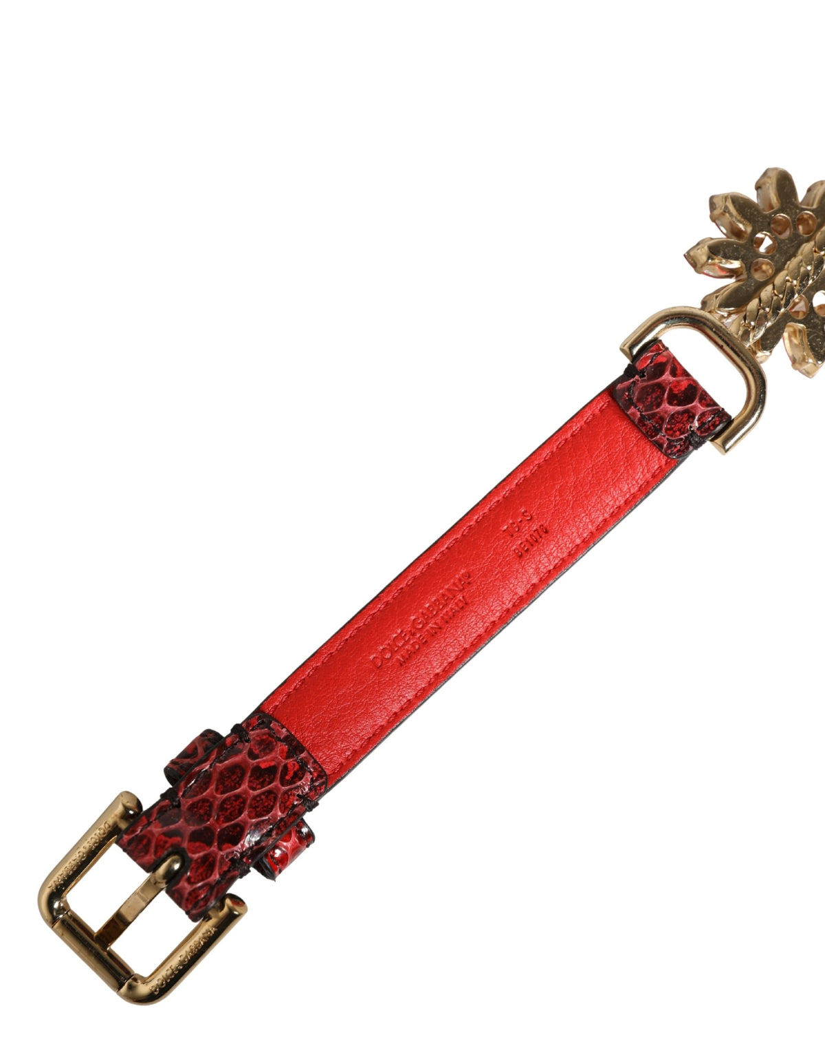 Dolce & Gabbana Red Crystal-Embellished Exotic Leather Brass Belt