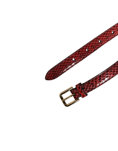 Dolce & Gabbana Red Crystal-Embellished Exotic Leather Brass Belt