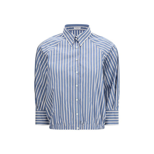 Brunello Cucinelli Blaues Baumwollhemd mit Muster