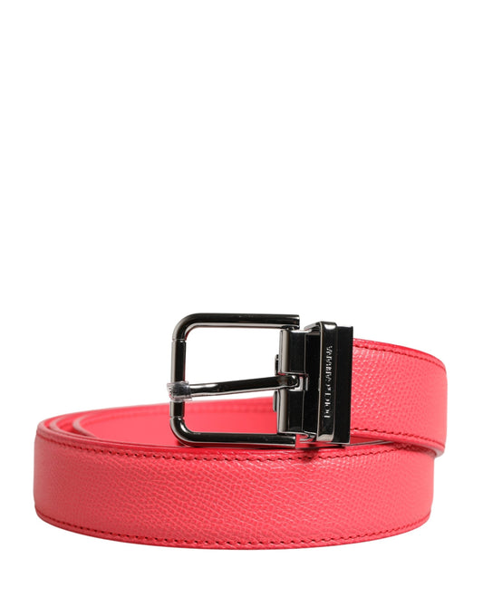 Dolce & Gabbana Pink Calf Leather Belt with Silver-Tone Metal Buckle