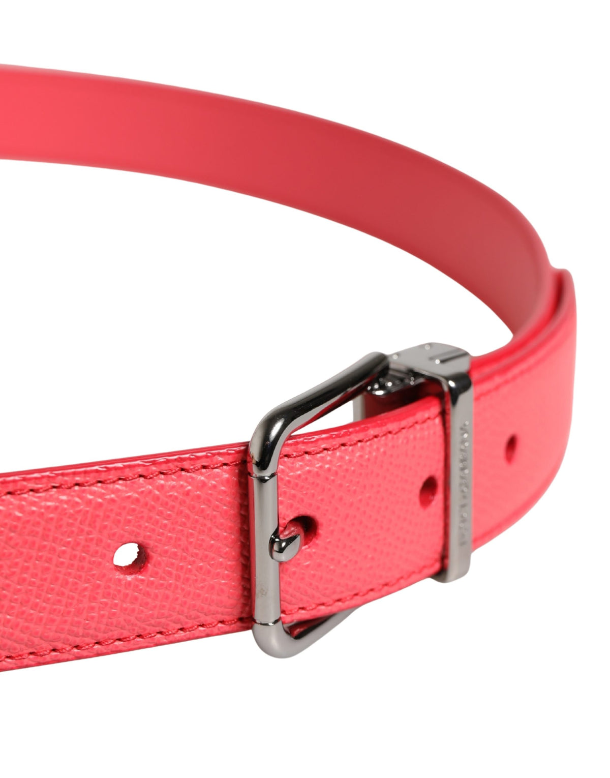 Dolce & Gabbana Pink Calf Leather Belt with Silver-Tone Metal Buckle