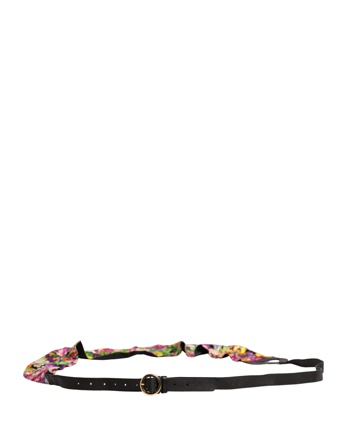 Cavalli Class Multicolor Floral Wide-Waist Leather Belt with Gold-Tone Buckle