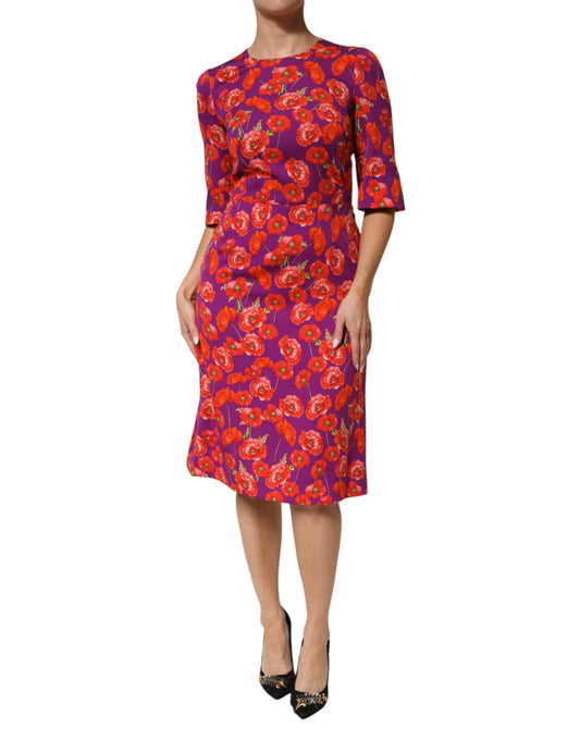 Dolce & Gabbana Purple Midi Floral Silk Dress