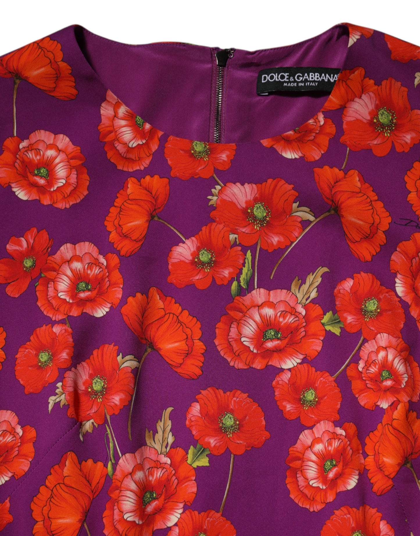 Dolce & Gabbana Lila Seidenkleid mit Blumenprint, Midi-Länge