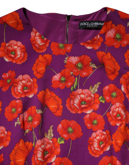 Dolce & Gabbana Lila Seidenkleid mit Blumenprint, Midi-Länge